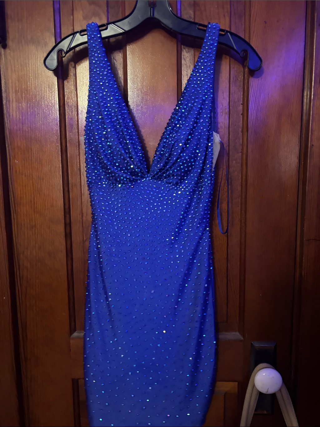 Johnathan Kayne Royal Blue V-Neck Beaded Mini Dress